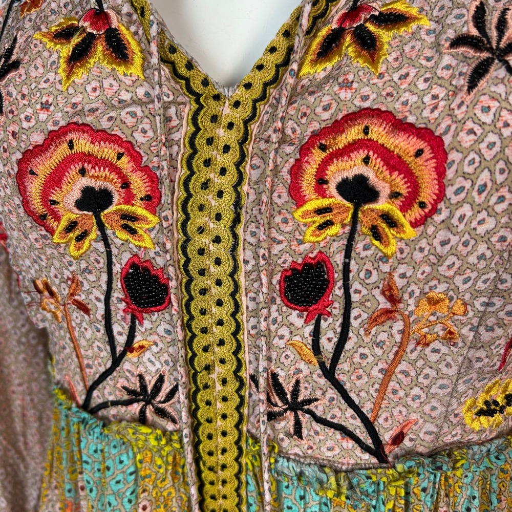 Bhanuni by Jyoti Anthropologie Giorgia Maxi Dress Size 8 boho embroidered - Picture 7 of 15